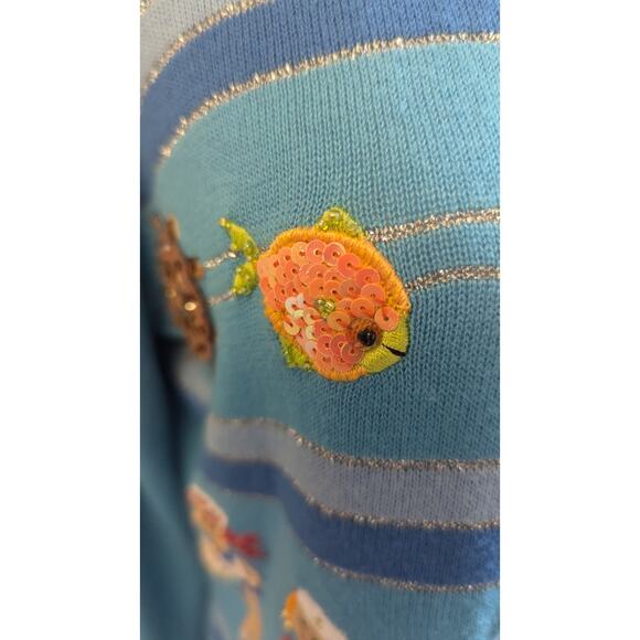 Jack B Quick blue striped nautical pattern cardigan sweater womens size medium - Picture 11 of 11